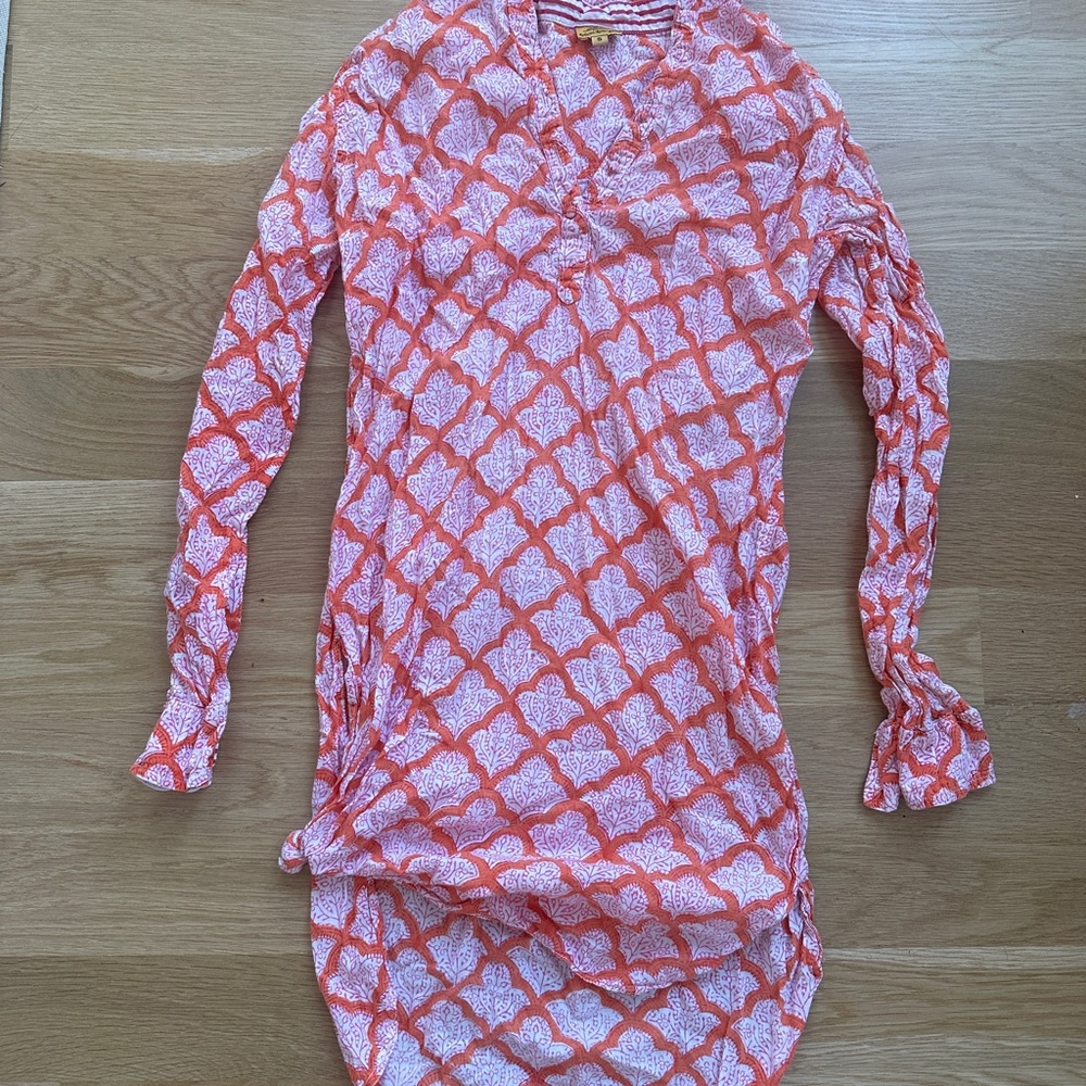 Orange and White Long Sleeve Dress